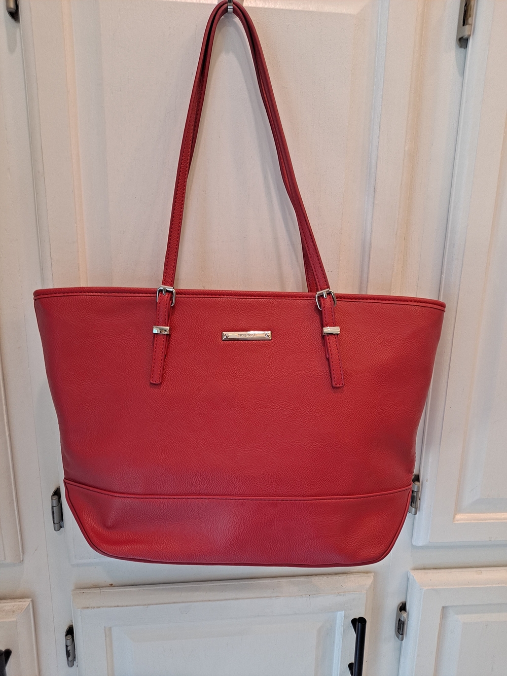 Nine West Society Girl Red Pebbled PVC Carryall Tote Bag w/Silver Hardware
